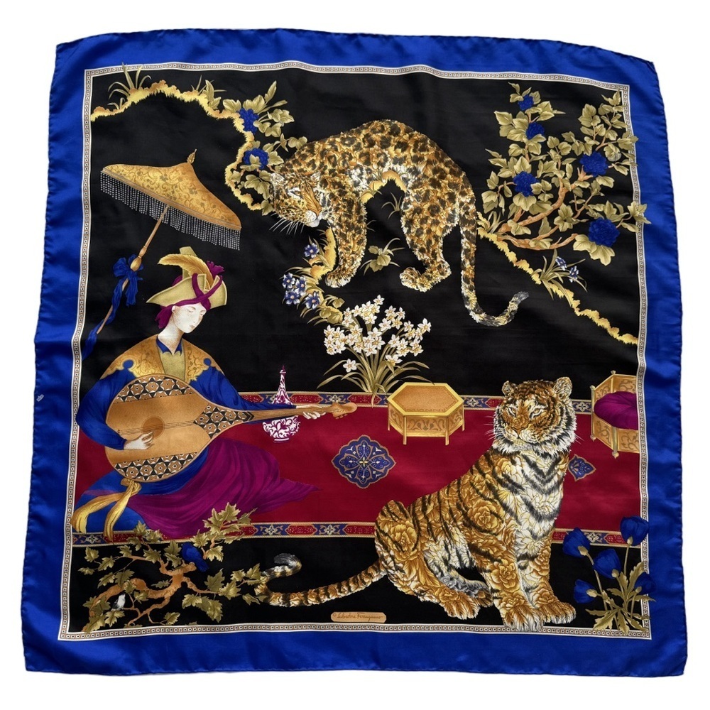 Salvatore Ferragamo Silk Scarf Tiger Print Vintage
